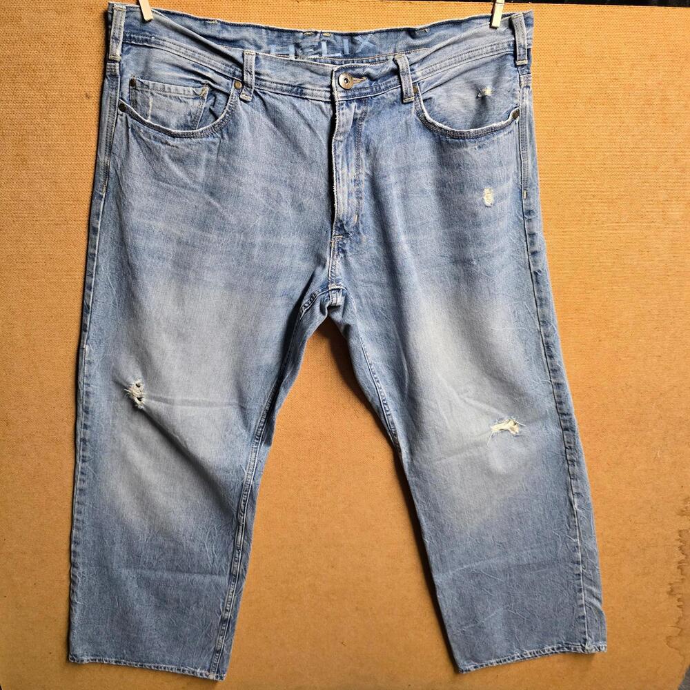 Helix Jeans Men's 38x32 Loose Straight Blue Denim Medium Wash Baggy Y2K Rips